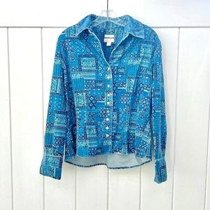 🤍VINTAGE MILITARY STYLE BLUE GREEN PATCHWORK BUTTON UP CORDUROY SHIRT🤍
